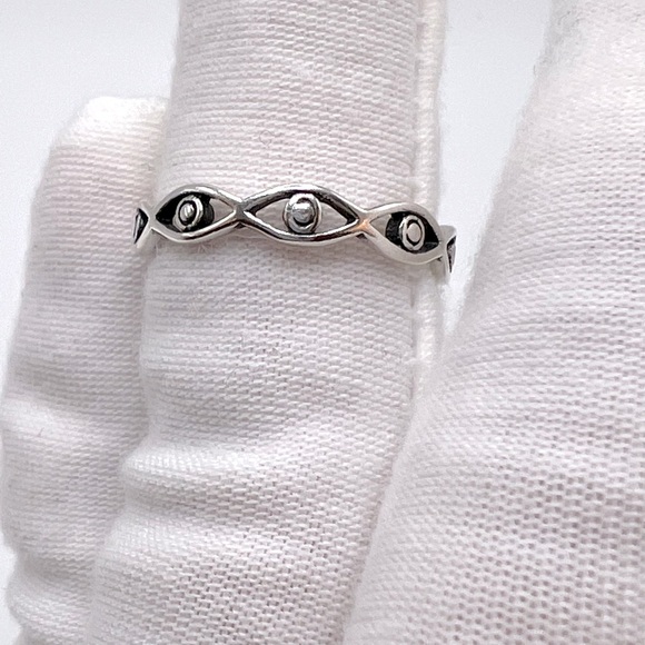 .925 Sterling Silver Evil Eye Band Ring - Picture 11 of 14
